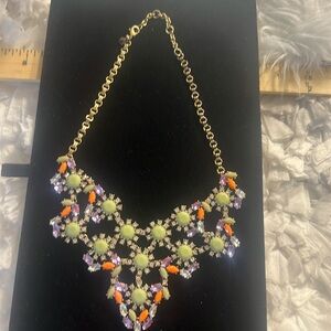 J. Crew Women’s Statement Necklace Size 18” W/Purple, Coral and Sea Green Stones